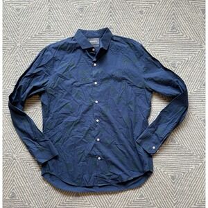 Bonobos Long Sleeve Slim Fit Button Shirt - Blue w/ Green Leaves‎ - Large